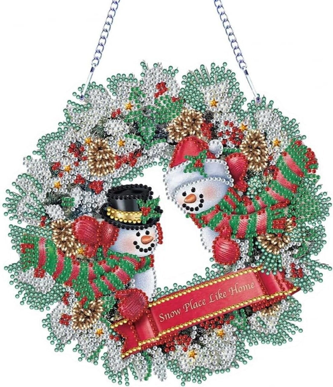 Christmas Diamond Painting Wreath Hanging Sign -Diamond Art - A DIY 5D Crystal Rhinestone Garland Kit for Home Window and Door Decor Gifts